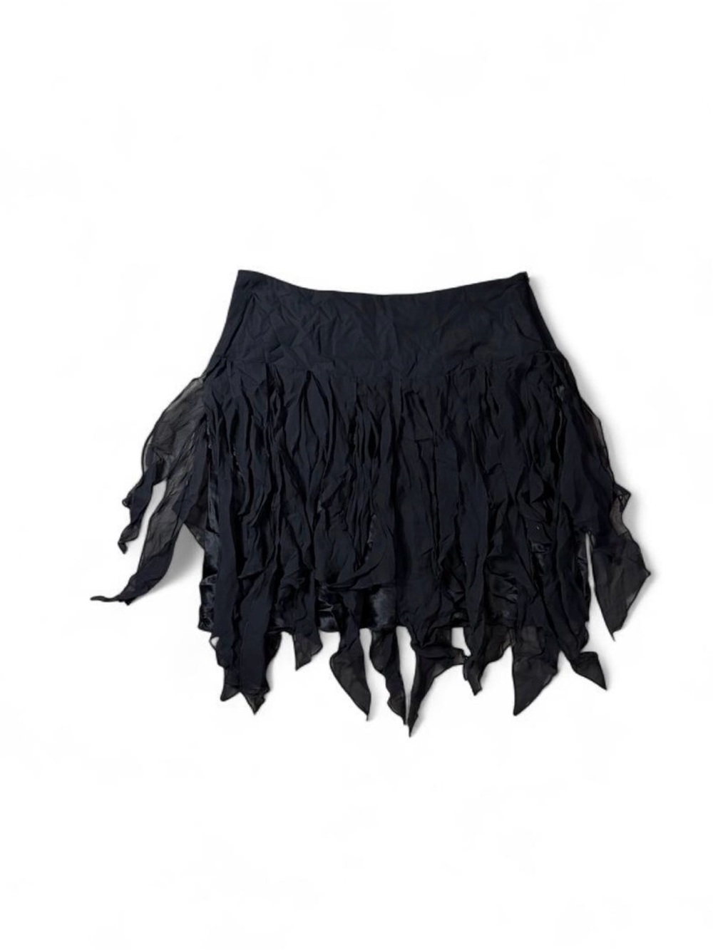 Bebe 100% Silk Black Handkerchief Ruffle Mini Skirt Y2K Fairy Small